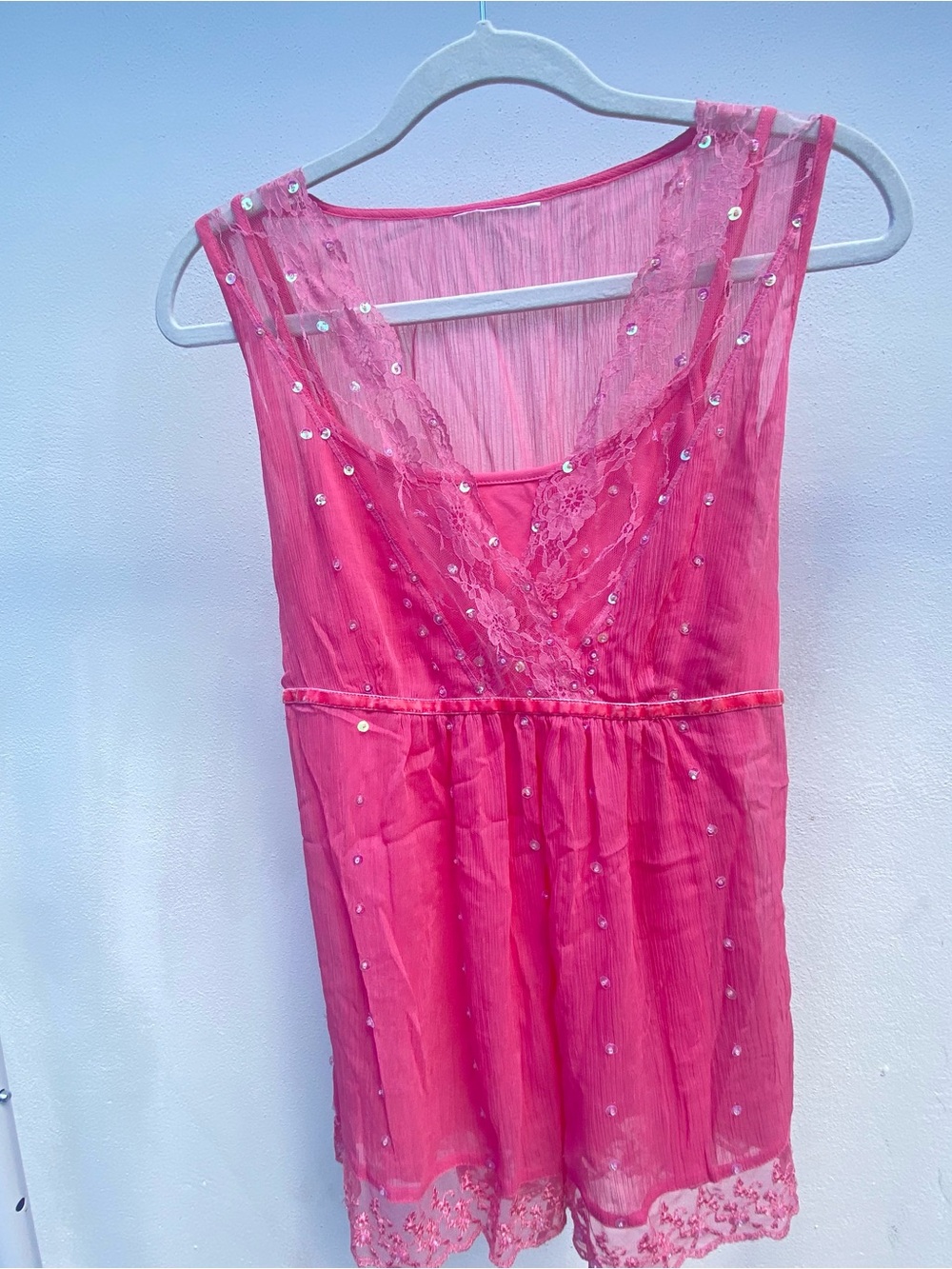 Y2K Pink Chiffon Sequin Tie Back Babydoll Fairy Top Size Medium